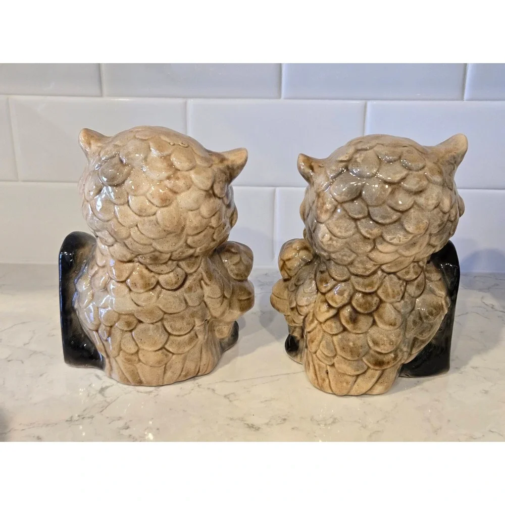 Unbranded Owl Bookends Unisex OS Brown Good Vintage Ceramic Mother Baby Set - Picture 3 of 13